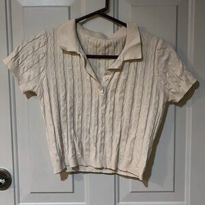 Cropped Cream Knit Polo